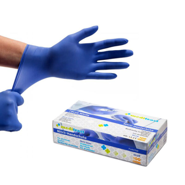 Γάντια Νιτριλίου Μπλε χωρίς πούδρα Meditrast